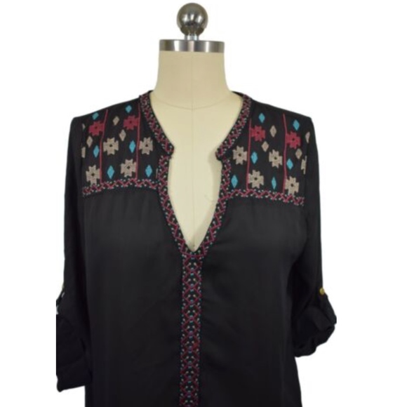 Love Letter Black Aztec Bohemian Blouse Large NWOT - Picture 2 of 6